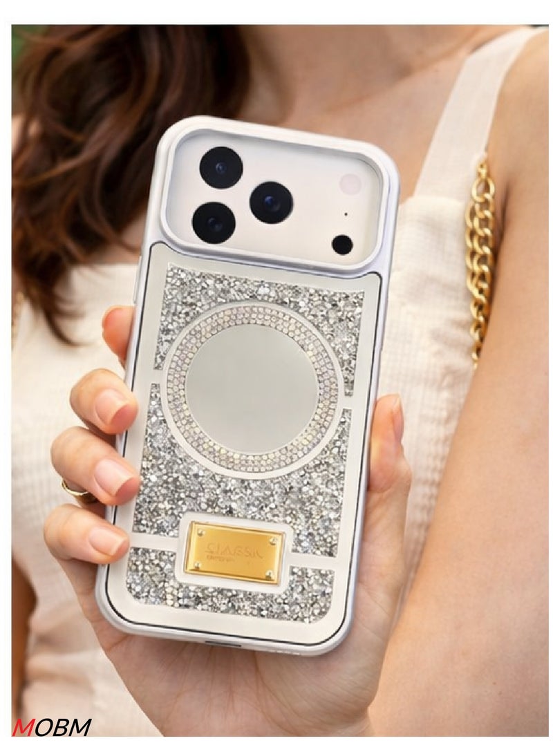 MOBM Case for iPhone 17 Pro Case with Mirror Cute Luxury Sparkle Glitter Diamond Crystal Rhinestone Protective Cover Silver (iPhone "17 Pro") - Image 2